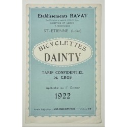 1922 - Tarif bicyclettes Dainty - Ets Ravat à Saint-Etienne (Loire)